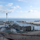 View from the ski slope of Amage Bakker/CopenHill. Wind Turbines dot the waters.